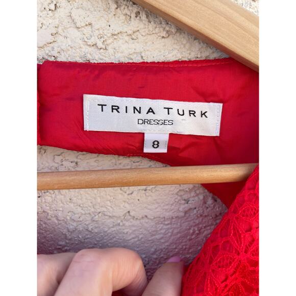Trina Turk Red 3/4 Sleeve Studio Lace Eyelet Dress with Cutout Back - 8 - Picture 5 of 6